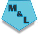 A blue and black logo for m & l